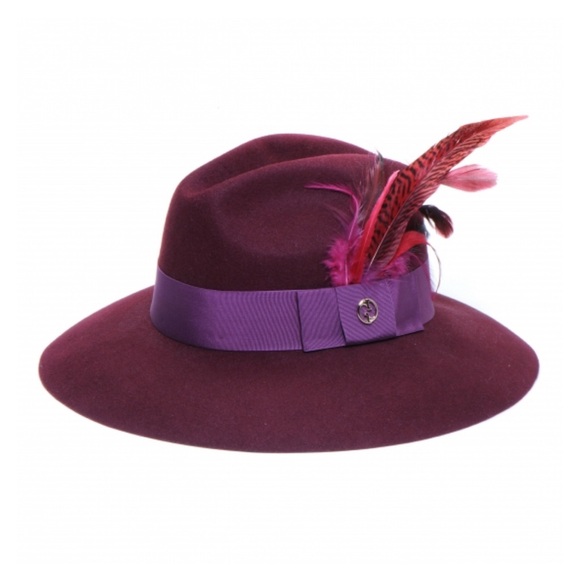 Authentic GUCCI Felt and Pheasant Feather GG Trilby Hat in Burgundy. - Picture 4 of 10